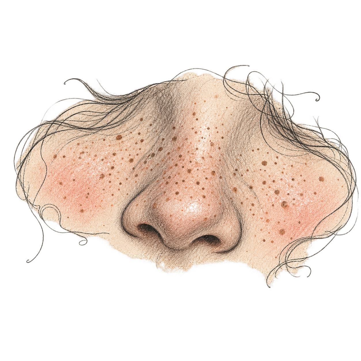 Pencil study of a nose in profile surrounded by drifting clouds